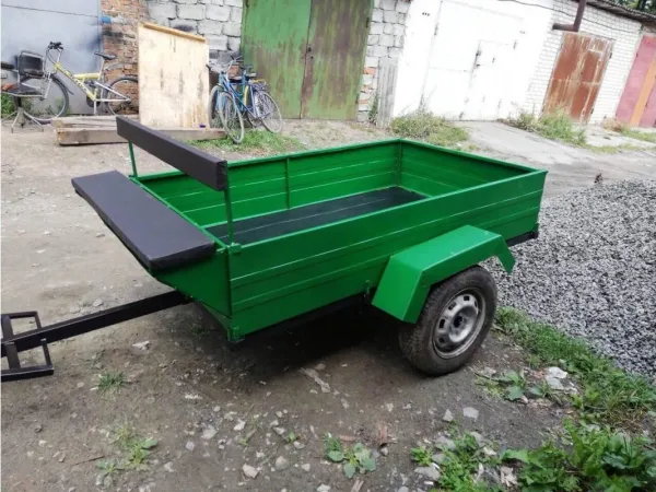 Причіп для мотоблока з колесами та гальмами